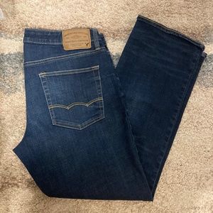 American Eagle Outfitters Navy blue denim washed straight leg flare jeans